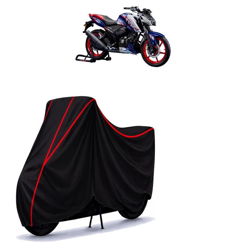 Image of TVS Apache RP 165 Water Resistant Bike Cover for All Motorcycles & Rain | Heavy Duty Taffeta Fabric | UV Protection, Dustproof, Scratchproof | All Weather Two Wheeler Body Cover with Elastic Bottom