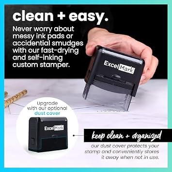 ExcelMark Custom Rubber Stamp Clean & Easy Stamping Personalized Self-Inking Stamp (Small)