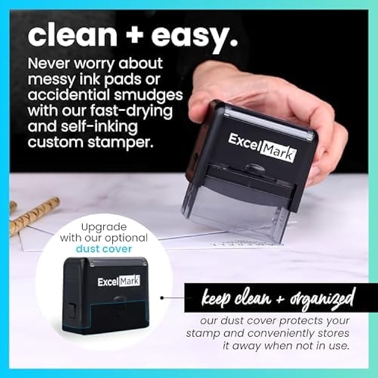 ExcelMark Custom Rubber Stamp Clean & Easy Stamping Personalized Self-Inking Stamp (Small)