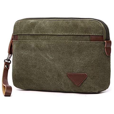 Mens Wrist Clutch Bag Pouch Hand Canvas Taxi Driver Money Bag Zipper Card Coin Holder Phone Pack for Male (ArmyGreen) Cover