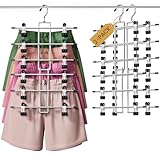 DAMITA Skirt Pants Hangers with Clips Space Saving Hanging Closet Organizer 6 Tiers Hanger with 360° Swivel Hook, Finger-Safe Design- College Dorm Room Apartment Essentials 2-Pack
