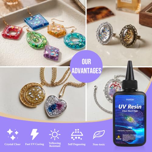 Image of FUHITIM UV Resin Jewelry Making Kit, UV Resin Kit with Light and Molds 400g | Crystal Clear UV Resin,DIY Jewelry Making Kit, Resina Starter Kits for Keychain Earring Necklace Rings and More