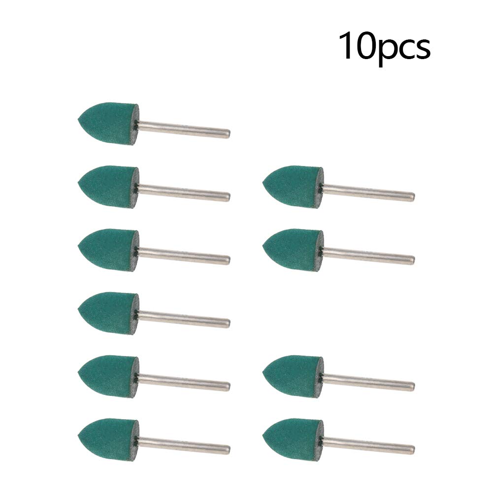 Utoolmart Punte per lucidatura in gomma da 12 mm, con gambo da 3 mm, per utensili conici rotanti, colore verde, 10 pezzi