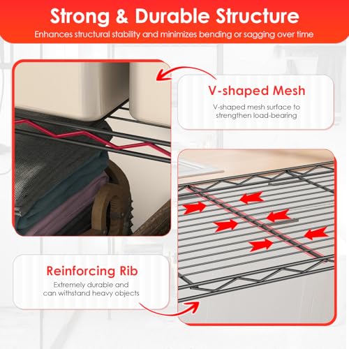 Image of BestOffice | 5-Tier Wire Storage Shelves | 14 x 24 x 60 | Black | with Adjustable Racks | Metal Shelf, Holds Upto 500 lbs | No-Tool Assembly | Ideal for Home & Garage Shelving