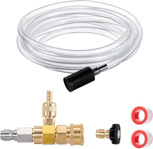 Chemical Injector Kit for High Pressure Washer, 4000 PSI Adjustable Soap Dispenser with 1/4 Inch Black Soap Nozzle and Teflon Tape, 16 Ft Siphon Hose, 3/8 Inch Quick Connect (Chemical Injector Kit)