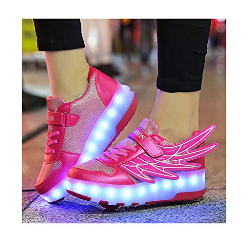 INSISTON Roller Skate Schuhe Sneakers, LED Rollschuhe mit Räder, Kinder Leuchtend Rollenschuhe, Flügel-Art Sneaker mit USB Aufladbare, für Kinder Mädchen Junge Erwachsene,Rosa,35 Cover
