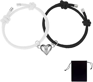 1 Pair Magnetic Couple Bracelets, Adjustable Handmade Bracelet with Love Heart Pendant, Mutual Attraction Matching Bracelets, Friendship Bracelet, Couple Gifts, for Boyfriend Girlfriend Men Women