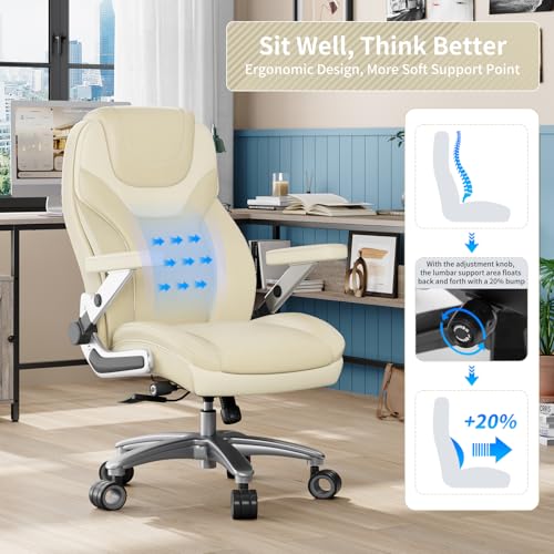 Image of Big and Tall Office Chair with 5D Arms, 600lbs Fabric & PU Leather Heavy Duty Desk Chair, Adjustable Lumbar Support & Height, Tilt Function, High Back Ergonomic Executive Computer Chair