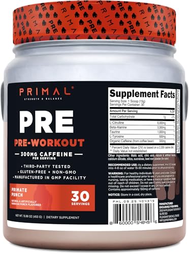 Image of Primal Pre-Workout Powder (Primate Punch) 30 Servings, Gluten Free | GMO-Free, 300mg Caffeine Per Serving