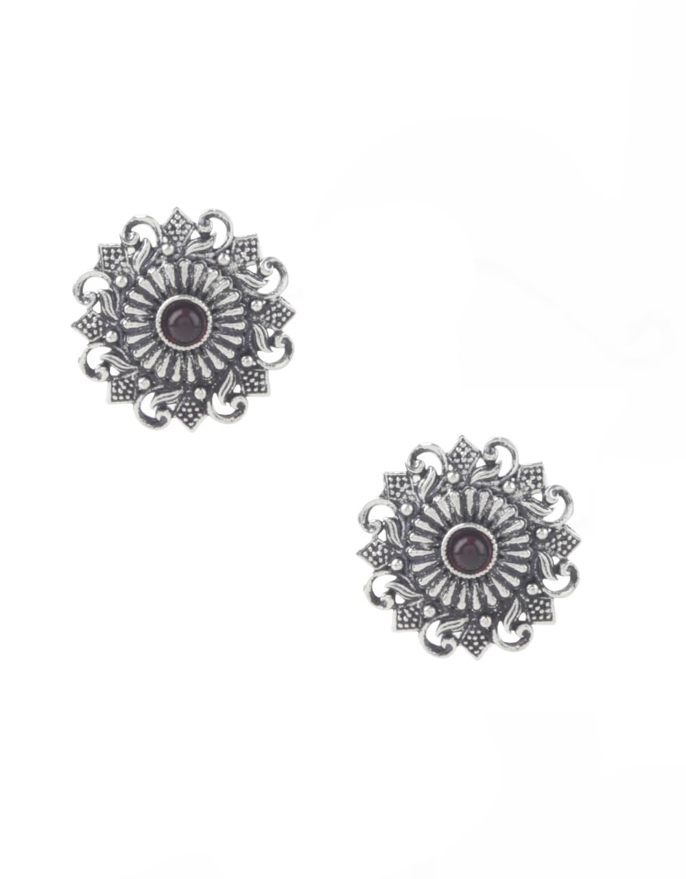 Anuradha Oxidized Silver Finish Traditional Studs Earrings For Women |Fancy Silver Tops Earrings Set |Daily Wear Studs Tops For Women & Girls (Red)