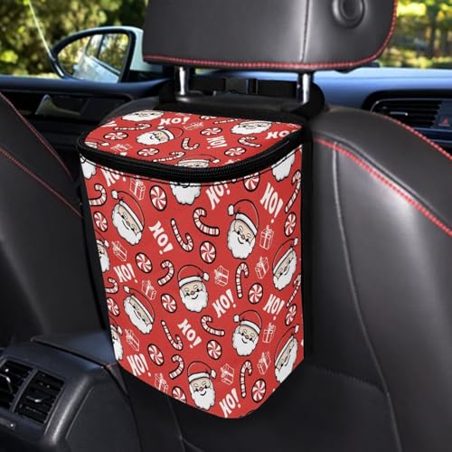 Image of Talayituse Santa Claus Candy Print Car Trash Can with Adjustable Straps, Christmas Decoration Car Trash Bag Bin Car Garbage Bag Multipurpose Storage Box for Vehicle Travel Camping Picnicing