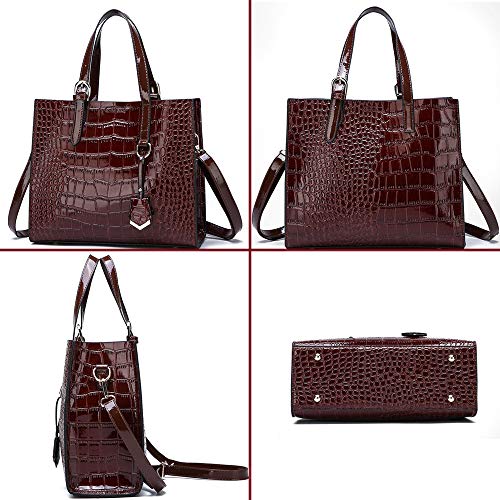 Women Handbags PU Leather Crocodile Pattern Shoulder Bag Wallets Clutch Purse 2 Pcs Set 5