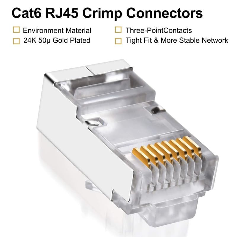 Image of 8P8C Cat6 Cat6e Cat5 RJ45 Metal Shielded Male Plug Crimp Connector for Network Ethernet Cable - (Pack of 50 Pcs)