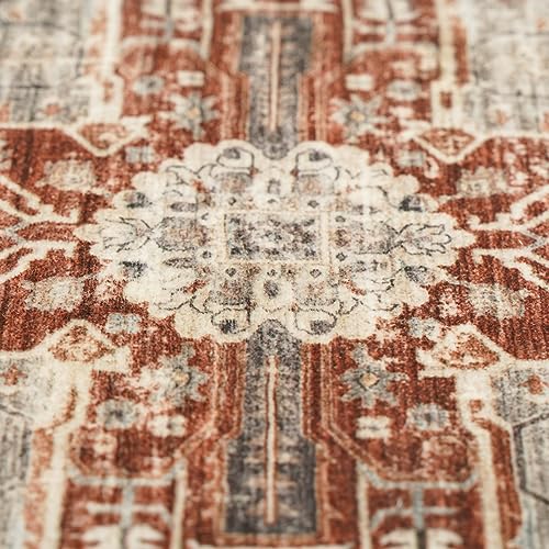 RUUGME Washable 9x12 Area Rugs - Large Rugs for Living Room Stain Resistant Carpet Vintage Rugs for Bedroom with Non Slip Backing Home Decor Floor Decoration Mat (9x12 Brick)