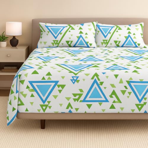 Image of Cotton Double Bedsheet with 2 Pillow Covers | 100% Pure Cotton | Soft & Breathable | 90x100 inch - Lime Print
