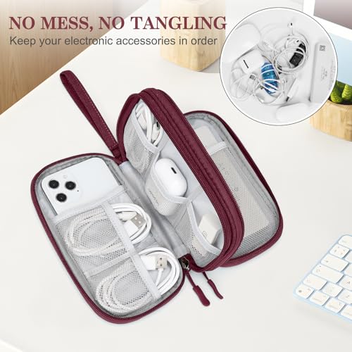Image of FYY Electronic Organizer, Travel Cable Organizer Bag Pouch Electronic Accessories Carry Case Portable Waterproof Double Layers All-in-One Storage Bag for Cable, Cord, Charger, Phone, Earphone Wine Red