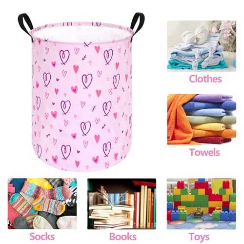 Image of Collapsible Kids Laundry Basket Clothes Hamper, Foldable Storage Organizer Bin, Toy Clothes Storage with Handles for Boys Girls Bedroom, Room Decor Love