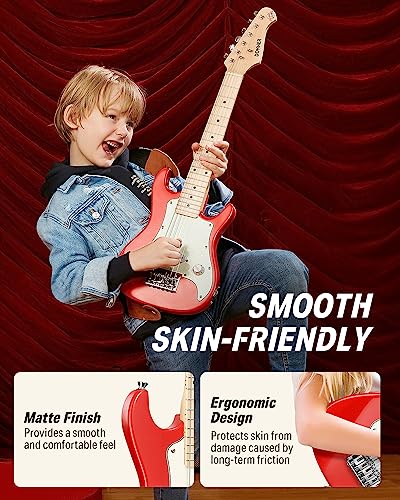 Image of Donner 30 Inch Kids Electric Guitar Beginner Kit ST-Style (Red) | Mini Electric Guitar for Boys Girls with Amp, 600D Bag, Tuner, Picks, Cable, Strap, Extra Strings, and Lessons, DSJ-100