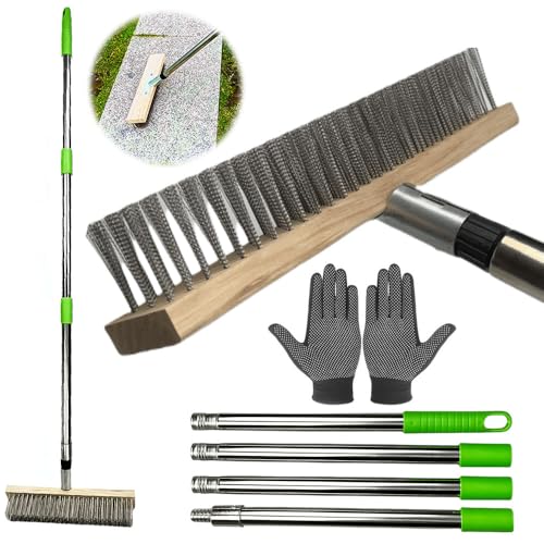 PASLFC Drahtbesen zur Moosentfernung mit Stiel,Drahtbesen 30cm,Stahldrahtbesen mit Teleskopstiel(160cm),Stahlbesen mit Stiel,Stahlbesen Moos Entfernen,Moosentferner