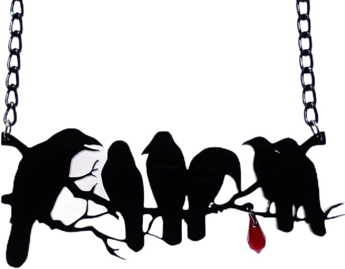 Vintage Gothic Black Crow Necklace Big Red Black Crystal Raven Birds Pendant Necklace Murder of Crows Neck Dark Punk Style Crow Flying Animal Necklace Gothic Jewelry Halloween Party Costume Jewelry for Women