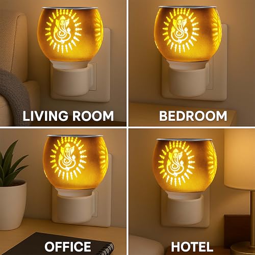Image of Ganpati Kapoor Dani Night Lamp Multi Functional Essential Oil Camphor Burner for Fragrance /Aroma Diffuser for Home /Office /Room with Switch On /Off Button for Heating (Yellow)