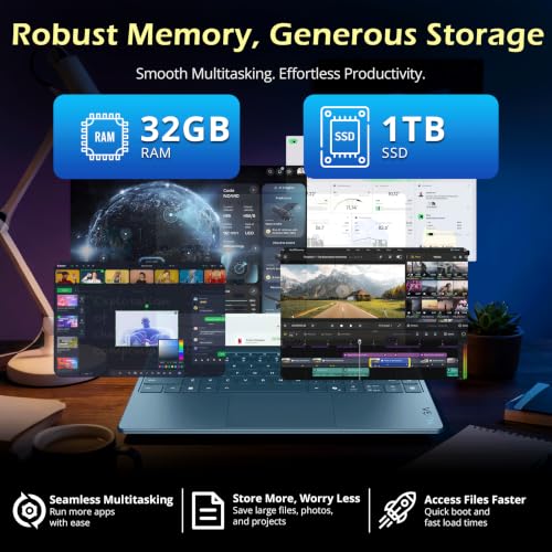 Image of Lenovo Yoga Slim 9i 14 inch 4K OLED Touch Copilot+ PC Laptop, Intel Ultra 7 258V, 32GB RAM, 2TB Storage(1TB SSD+1TB Docking Station), Intel Arc GPU, Backlit Keyboard, Fingerprint, Win 11 Home, Tidal Teal