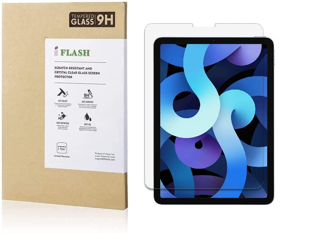 [2 Pack] iFlash HD Crystal Clear Tempered Glass Screen Protector Compatible with Apple iPad Air 5/iPad Air 4 (2022/2020, 10.9 inch), and iPad Pro 11 (