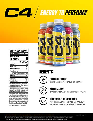 C4 Energy Non-Carbonated Zero Sugar Energy Drink, Pre Workout Drink + Beta Alanine, Fruit Punch, 12 Fl Oz (Pack Of 12) #TOP1
