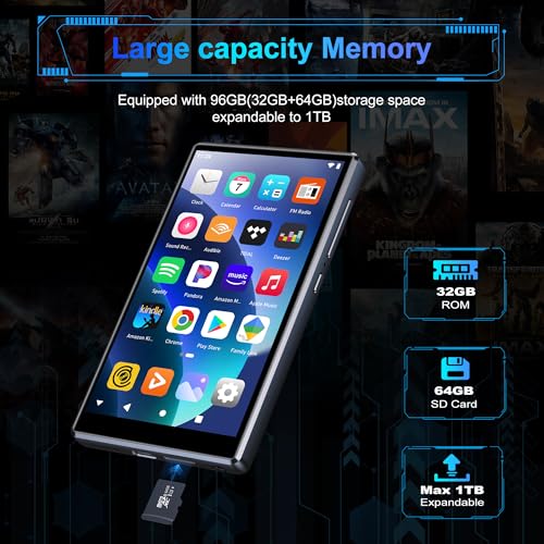 Image of SWOFY 96GB MP3 Player with Bluetooth and WiFi, 5 inch Full Color Touch Screen MP4 Music Player with Parental Control,Spotify,Audible,YouTube, Android Digital Audio Player for Kids,Up to 1TB,Black