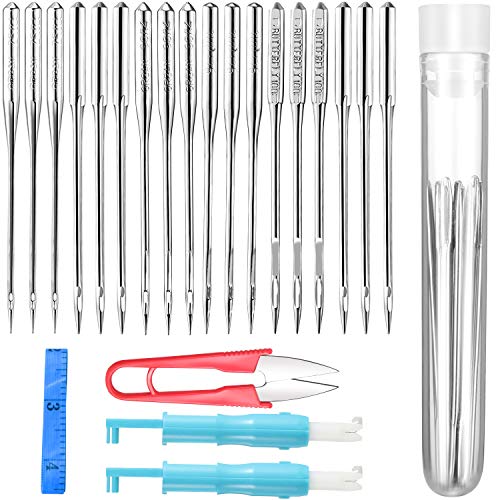 144 Piezas Agujas de Mquinas de Coser Agujas de Bordado Universales Regulares 20 Piezas Agujas de Ojos Grandes 1 Par Tijeras en Forma de U y 1 Pieza Regla de Cinta Suave para Bordado Enhebrar