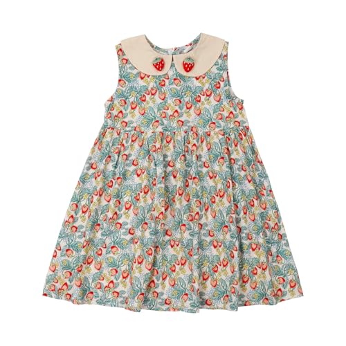 Little Bitty Toddler Girls Dresses Cotton Sleeveless Casual Strawberry Print Summer Sundress for Kids Size 2-7T