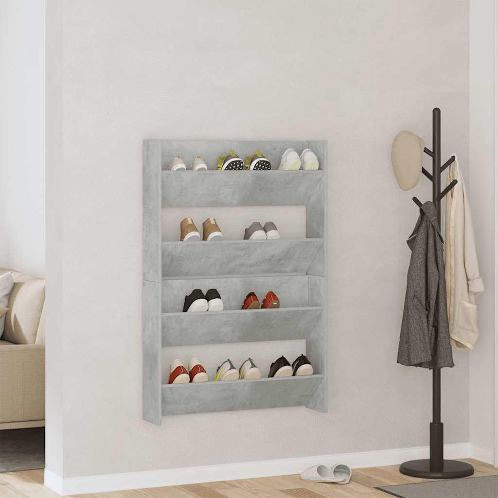Wand-Schuhschränke 2 STK Betongrau Holzwerkstoff 80x18x60 cm Schuhregal platzsparend mit 2 Kippböden Schuhablage Schuhständer für Schuhaufbewahrung und Schuhlagerung