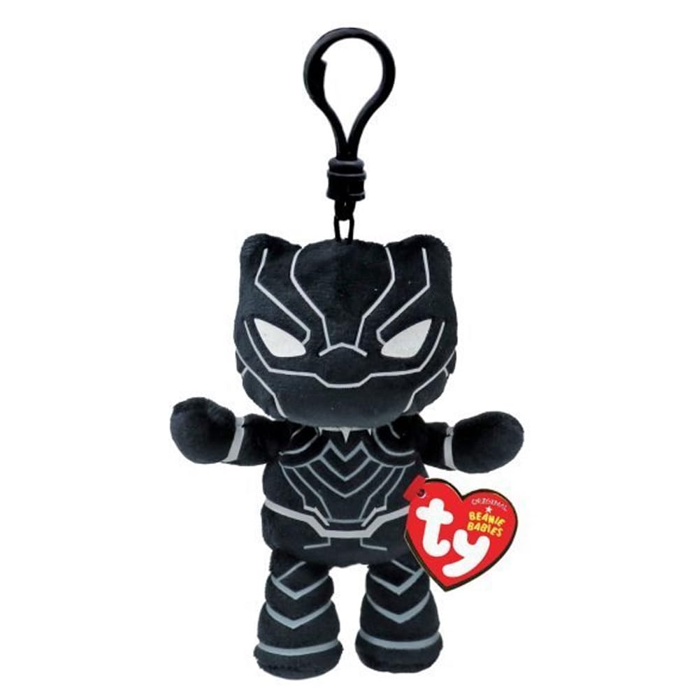 Ty Plush Toy, 12 cm Beanie Babies keychain clip Marvel (Black Panther (T'Challa))