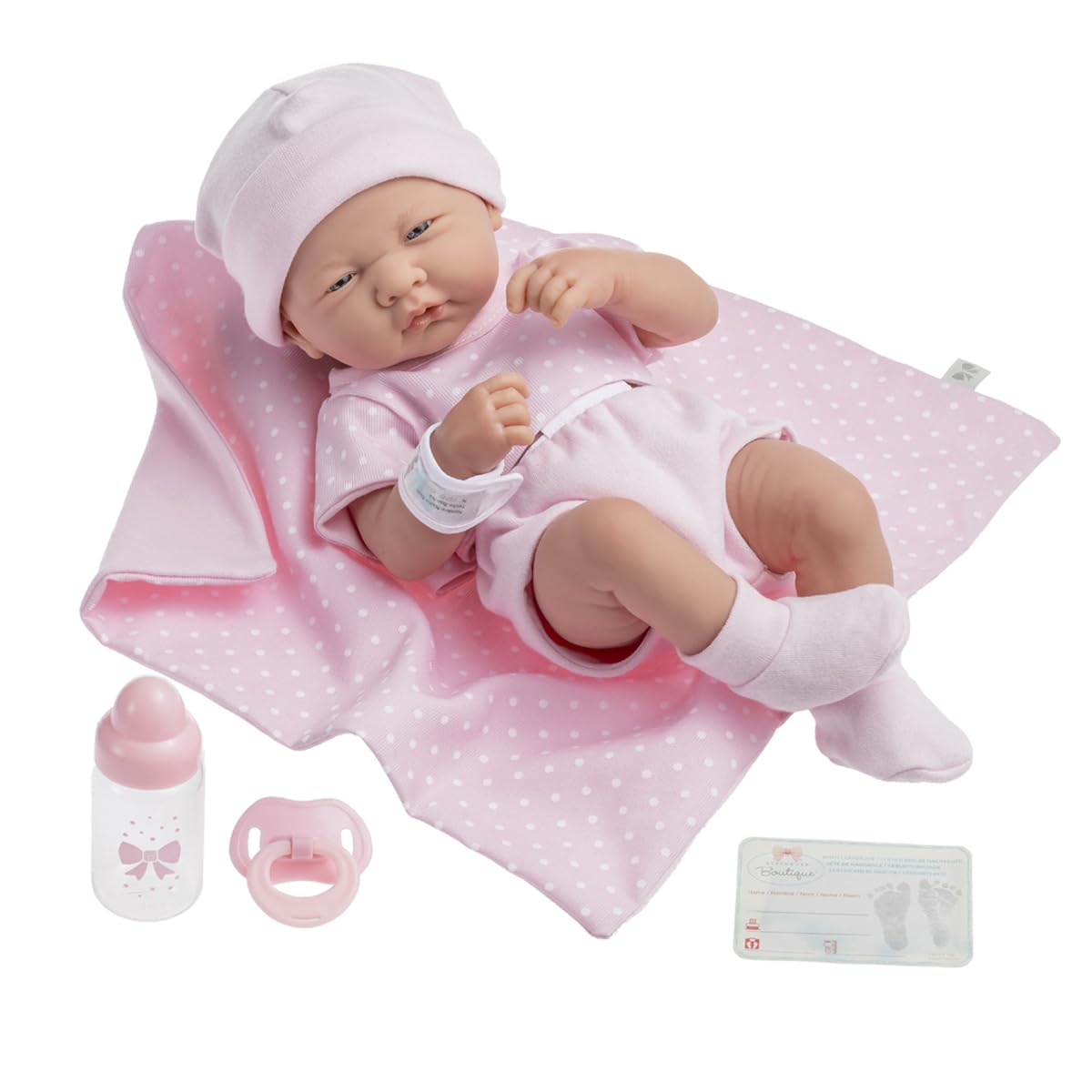 Jc Toys 102-18541 - Muñeca niña, Cuerpo de goma vestido rosa con lunares, 36 cm , color/modelo surtido