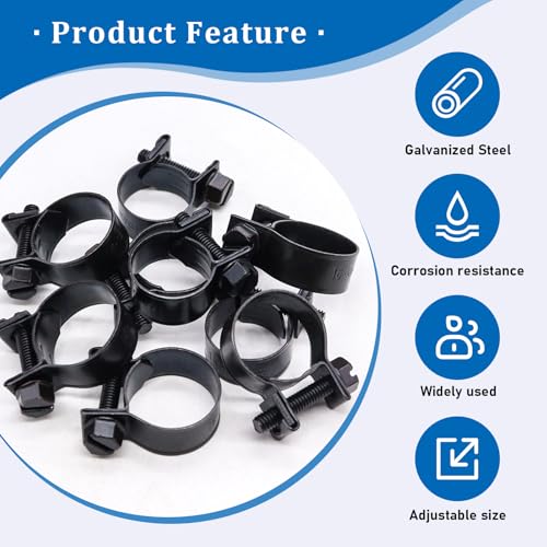 Image of 16-18mm Fuel Injection Hose Clamps, 5 /8 Inch-23 /32 Inch Black Fuel Injection Gas Line Hose Clamps for Diesel Petrol Pipe