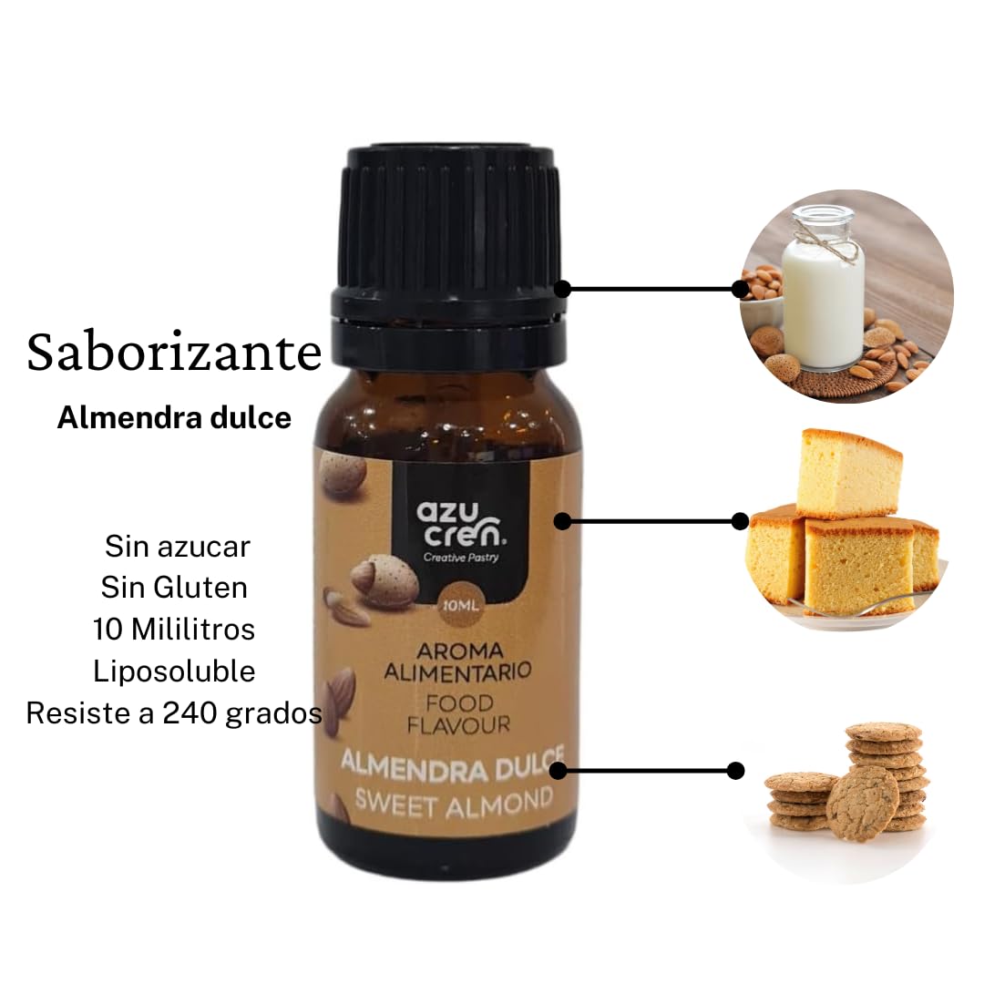 zucren - Saborizante para Repostería - Aporta Aroma y Sabor a tus Tartas, Bizcochos y Galletas -10 ML (Almendra Dulce)