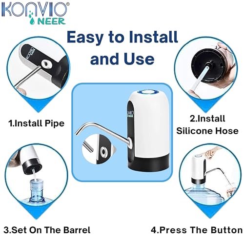 Image of KONVIO NEER Water Dispenser Pump for 20 Litre Water Bottle | 1200 Mah Rechargable Battery | with Portable C Type Charging Cable (Food Grade, 4W),Pack of 1, Multicolor