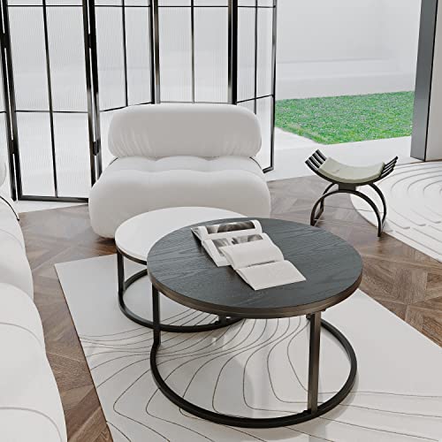 Usinso Round Coffee Tables,2 Round Nesting Table Set Circle Coffee Table With Storage Open Shelf For Living Room Modern Minimalist Style Furniture Side End Table Of Stable(Black & White) #TOP6