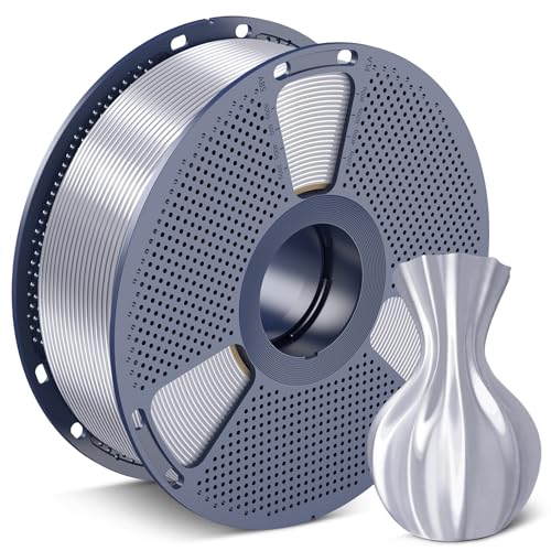 Image of SUNLU Silk PLA Filament 1.75mm, Neatly Wound Shiny PLA 3D Printer Filament, Dimensional Accuracy + /- 0.02mm, Fit Most 3D Printers, Good Vacuum Packaging, 1kg Spool(2.2lbs), 330 Meters, Silky Silver
