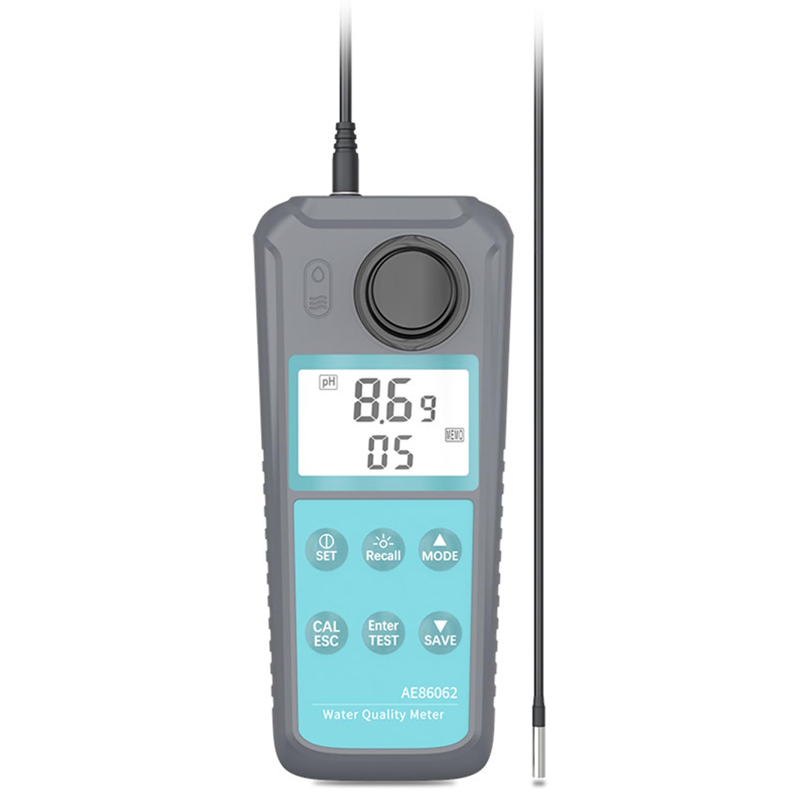 Medidor digital de calidad del agua, detector multiparámetro con sonda, mide turbidez/pH/cloro residual, almacena 99 entradas de datos, conmutación °C/°F, para piscina de acuario