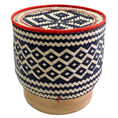 PANWA Bamboo Sticky Rice Serving Basket Thai Kratip Container 100% Handmade Traditional Village Handicrafts with Vegetable Plant Based Dye Coloring Shades Food Safe (Charcoal)