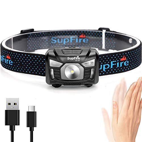 Supfire Lampe Frontale LED Lampe Phare 500 Lumens Cree LED avec lumière Rouge et Induction Changer la Température,Rechargeable avec Câble USB Directement,5 Modes pour Randonnée Cyclisme,Modèle HL06