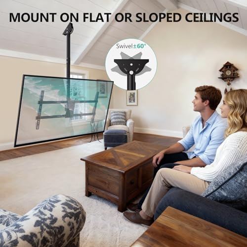 Image of WALI Ceiling TV Mount for 37-90 inch, Hanging Adjustable Ceiling Mount TV Bracket Fits Most LED, LCD, OLED 4K TVs, Holds up to 220lbs, Max VESA 800x400mm (CM3790), Black