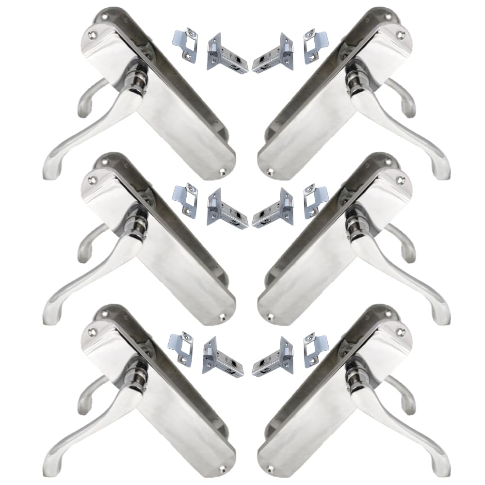 Epsom Door Handle Cadenza Victorian Scroll Polished Chrome Interior Door Handle Sets with Latch, Keyed and Bathroom Options (178mm x 38mm) (6 x Pair + Tubular Latch)