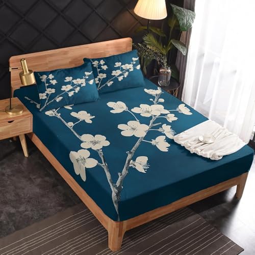 Latwerio Sabanas 105x200 Infantil Flores 3D impresión Sábana Bajera de Microfibre Suave y Cómoda, Flores de Cerezo Funda de Colchón Sábana con Elástica Bolsillo Profundo 30 cm, Sabanas Cama 105, T332