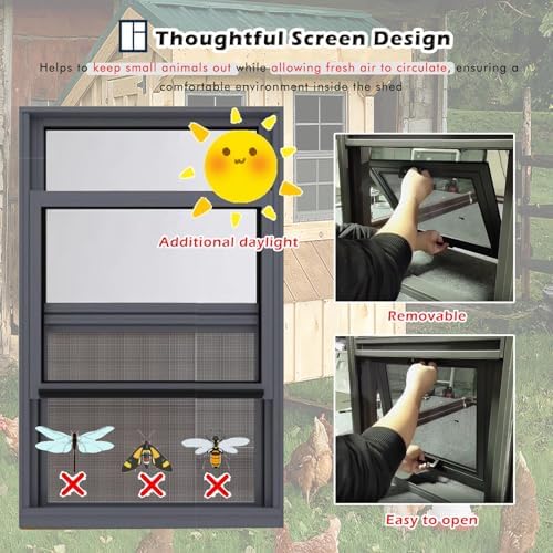Aluminum Frame Vertical Utility Shed Window - High-Performance Sliding Windows for House & Chicken Coops, Includes Screws, Weather-Resistant Design