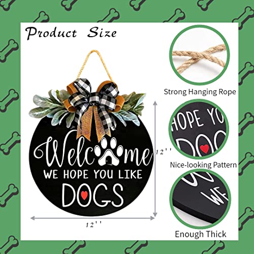Welcome We Hope You Like Dogs Wooden Sign With Greenery & Bow For Front Door Decor Farmhouse Porch Hanging Wreath For Dogs Lovers Housewarming Gift Christmas Home Decor #TOP1