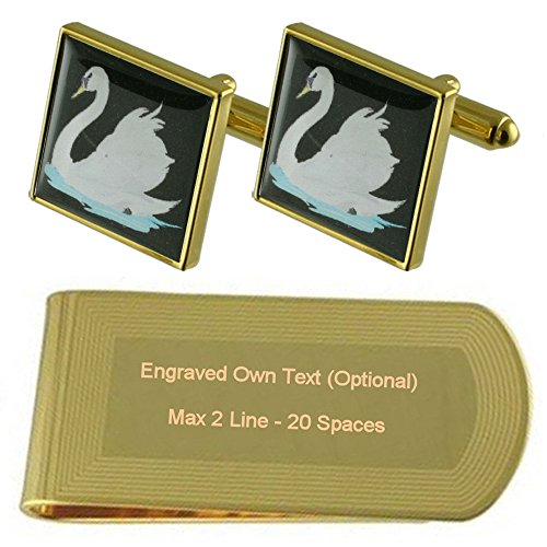 Gemelos Black Swan Tono Oro Accesorio Formal Masculino con Clip de Billetes Grabado