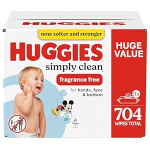 Huggies Simply Clean Unscented Baby Diaper Wipes, 11 Flip-Top Packs (704 Wipes Total), Packaging May Vary