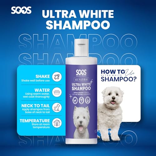 Image of Soos Ultra White Hypoallergenic Shampoo for Dogs & Cats - Natural White Brightening Formula, Gentle & Moisturizing Pet Wash for Sensitive Skin - 500ml
